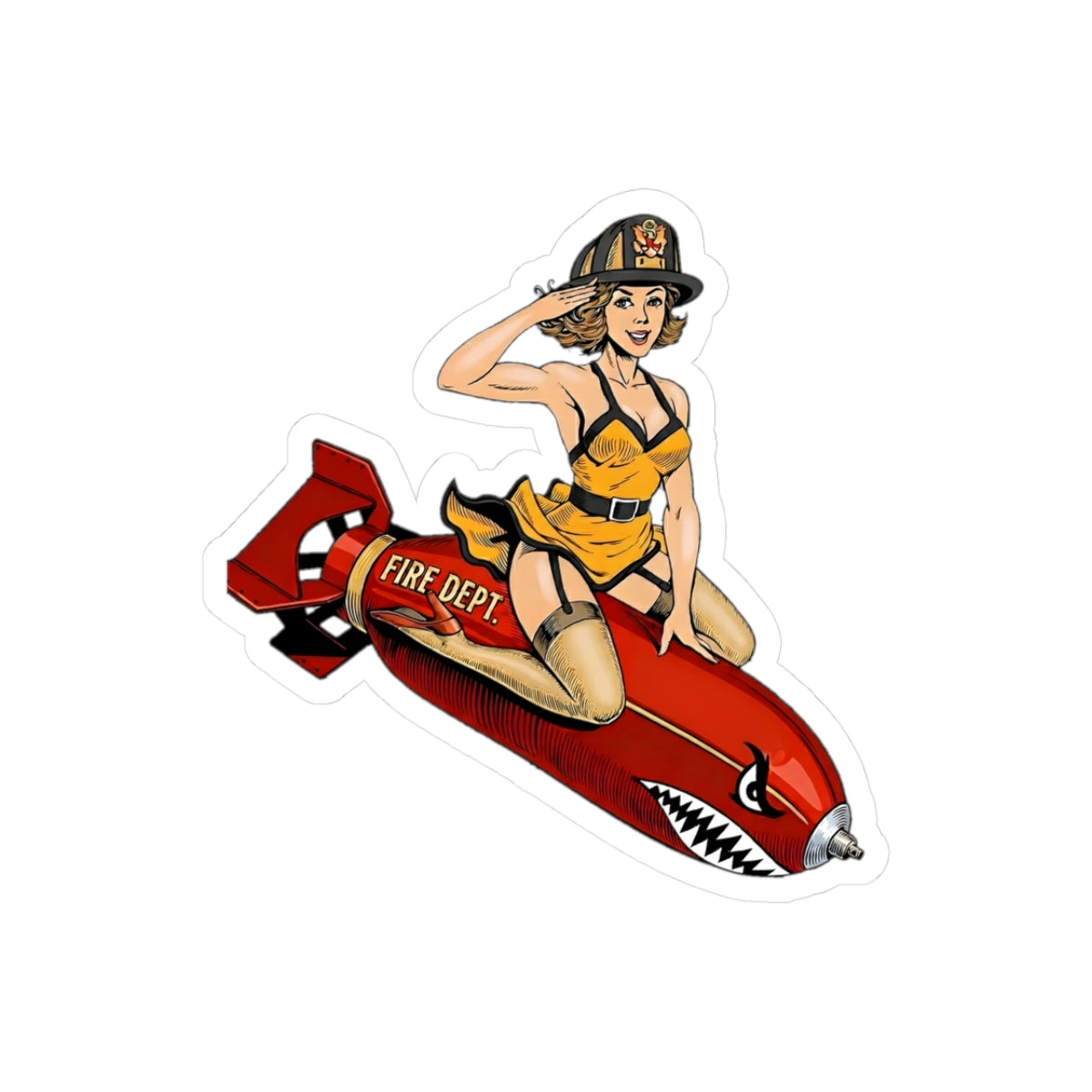 Fire Dept Bomb Pin-Up Kiss-Cut Sticker